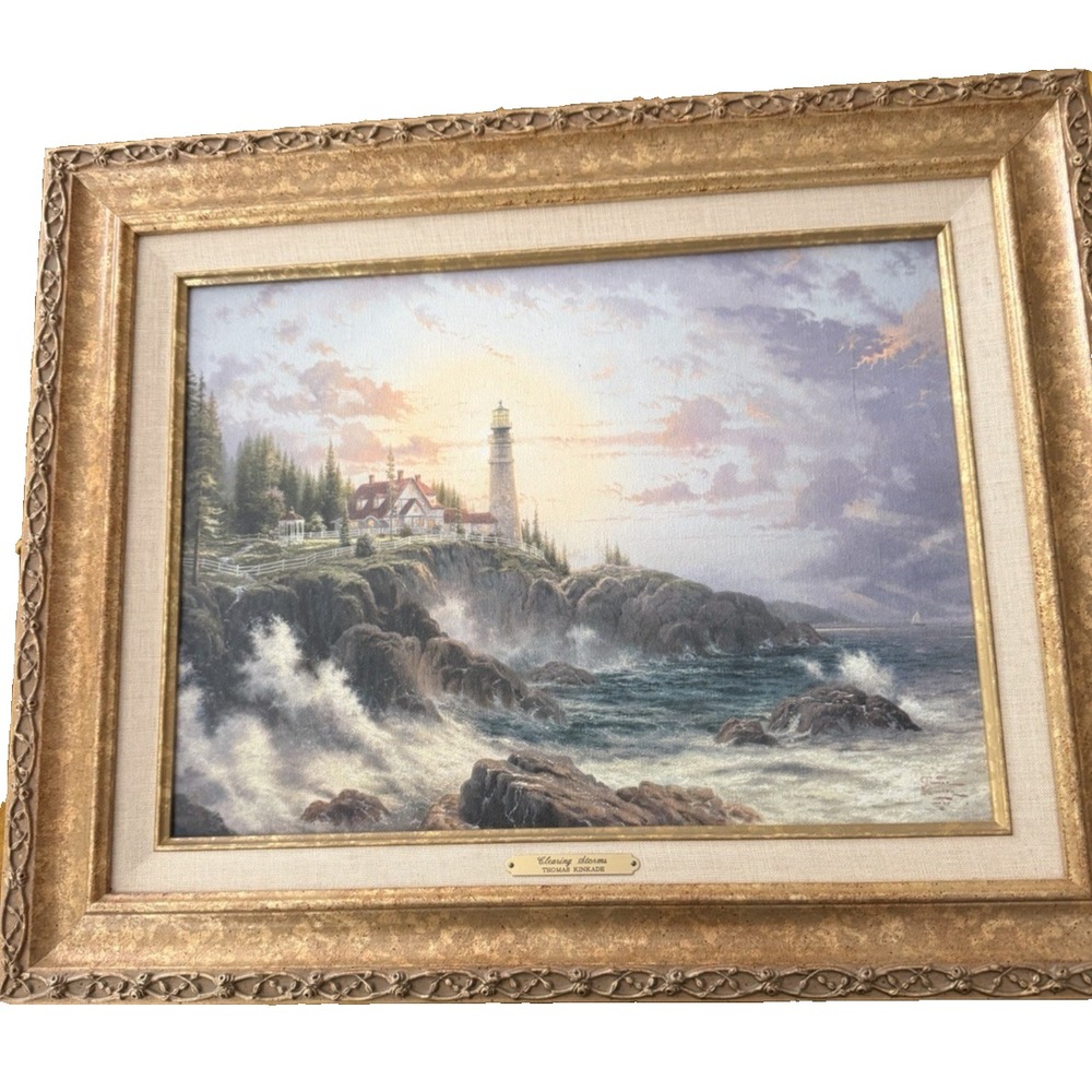 VINTAGE Y2K Thomas Kinkade Clearing Storms Canvas Painting FRAMED 21.5" X 17.5"